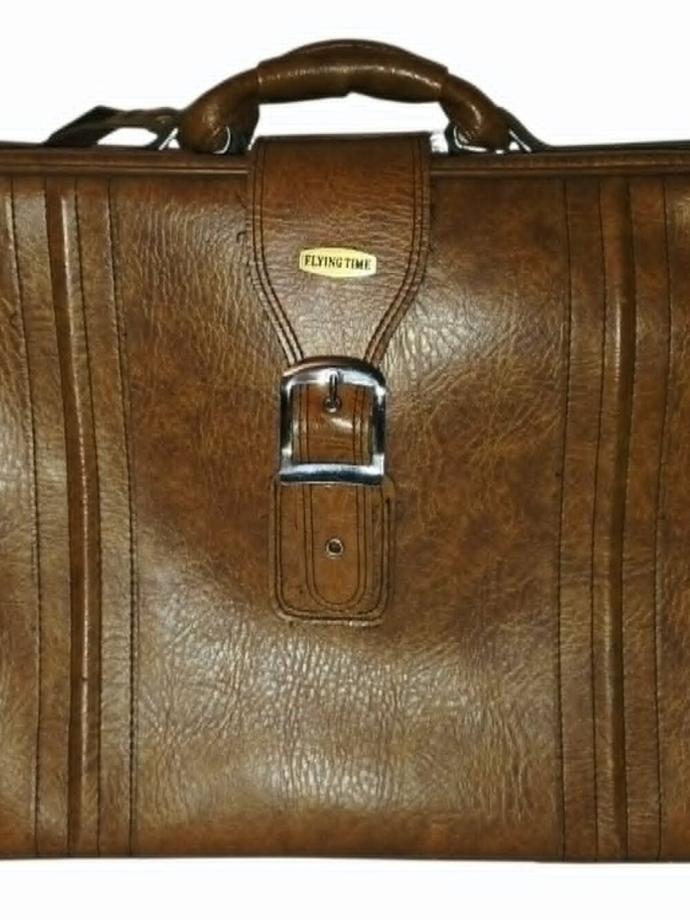VTG NICE AVIATION FLYING TIME Leather Suitcase Tan Color Zip Belt Closure